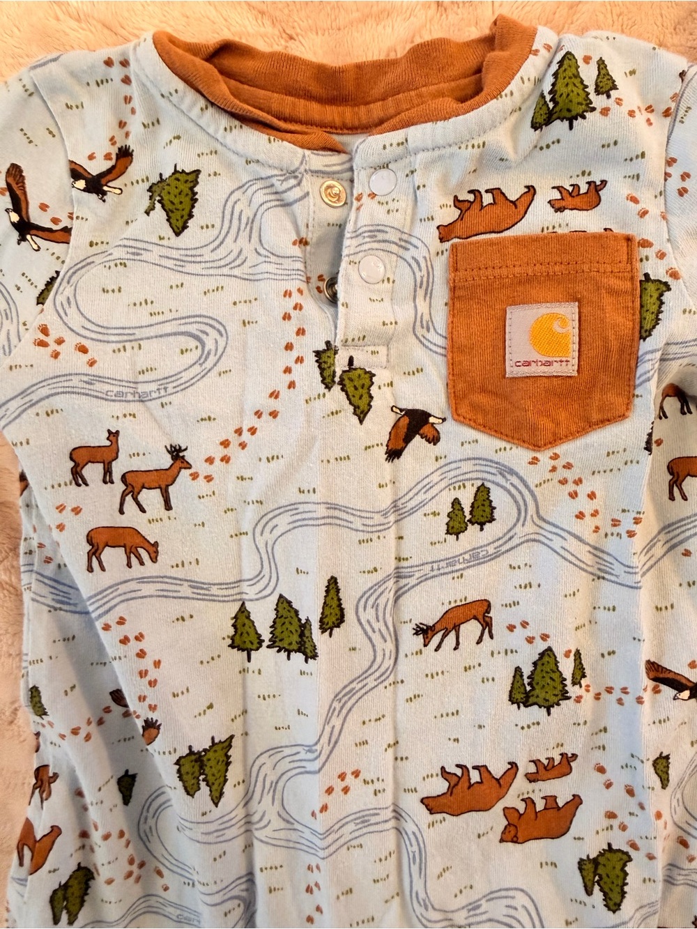 Carhartt Light Blue Woodland Print One-Piece with Brown Trim - Picture 3 of 4